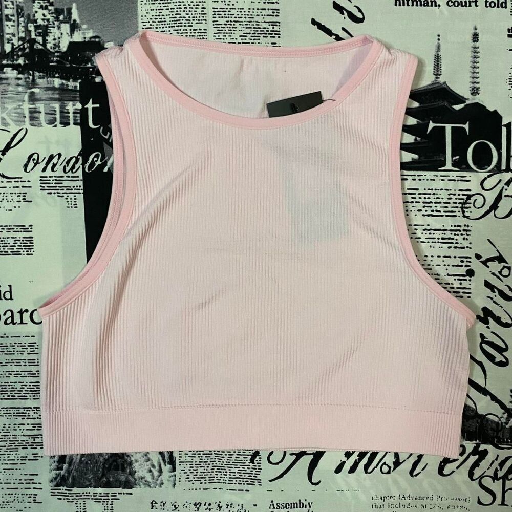 Nasty Gal Women's cropped bralette light pink pastel sheer coquette pilates nwt